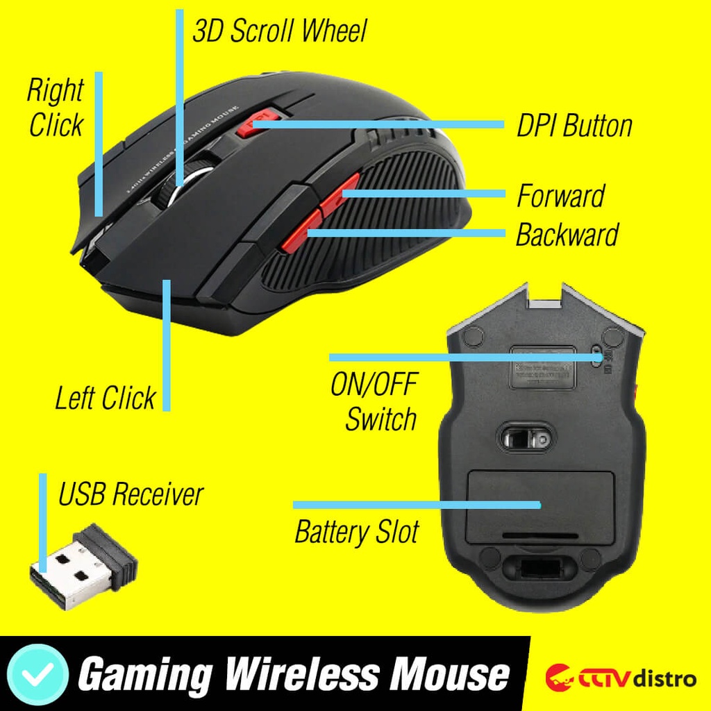 W103 Mouse Wireless Laptop Komputer Gaming Tanpa Kabel Portable Murah Mose Wireles Garansi 1 Bulan