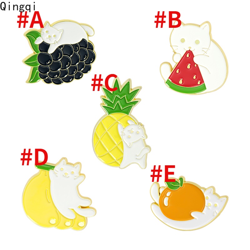 Bros Pin Enamel Desain Kartun Buah Jeruk Anggur Semangka Pisang Nanas Kucing Untuk Pakaian Tas