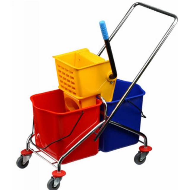 DOUBLE BUCKET MOP TROLLEY-SIDE PRESS / DOUBLE BUCKET STAINLESS