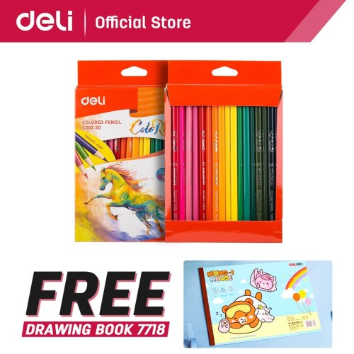 

DELI School Color Pencil Pensil Warna 12/18/36 warna GRATIS BUKU GAMBAR A4*