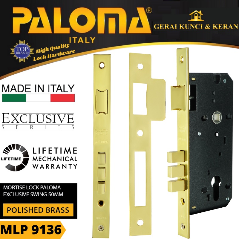 PALOMA MLP 9136 MORTISE LOCK SWING 50 MM EXCLUSIVE ITALY PB GOLD EMAS