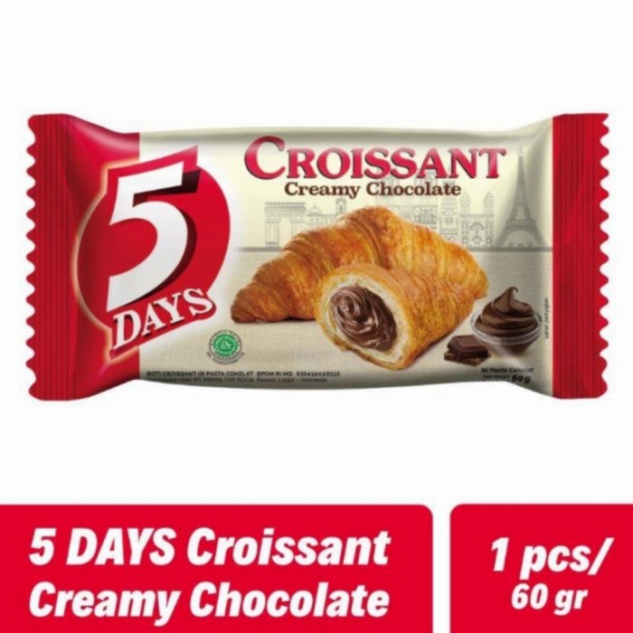 

5 days croissant Creamy Chocolate 60gr roti isi selai coklat murah