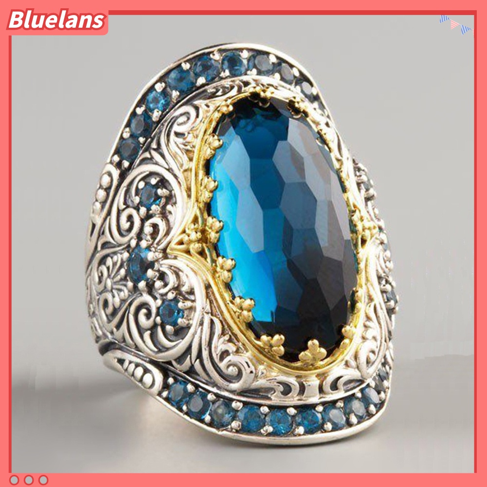 Perhiasan Cincin Jari Bentuk Oval Kubik Zirkon Gaya Klasik Untuk Pria Dan Wanita