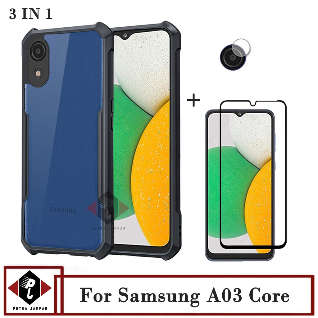 Paket 3in1 Case Transparan Samsung A03 Core Anti Gores Layar Free Camera