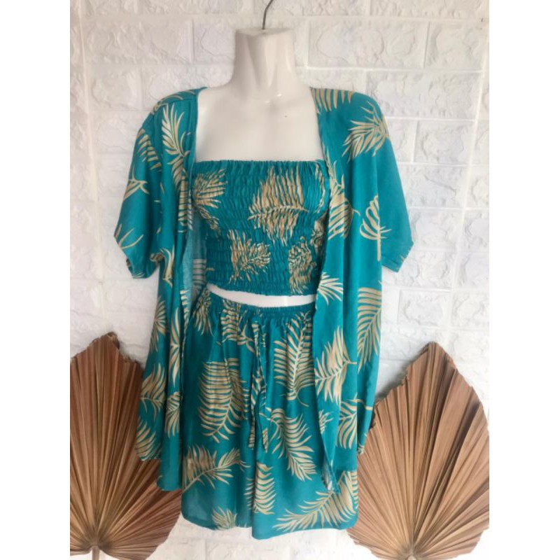 One Set Kemben Daun (kemben+ Cardigan +celana pendek)