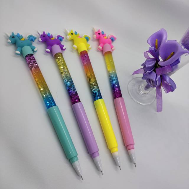  Pulpen  gel glitter motif karakter unicorn pulpen  lucu 