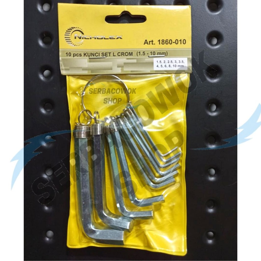 Kunci L Set 10 Pcs Hex Key Chrome 1.5 mm - 10 mm Kantong Kuning Termurah Berkualitas