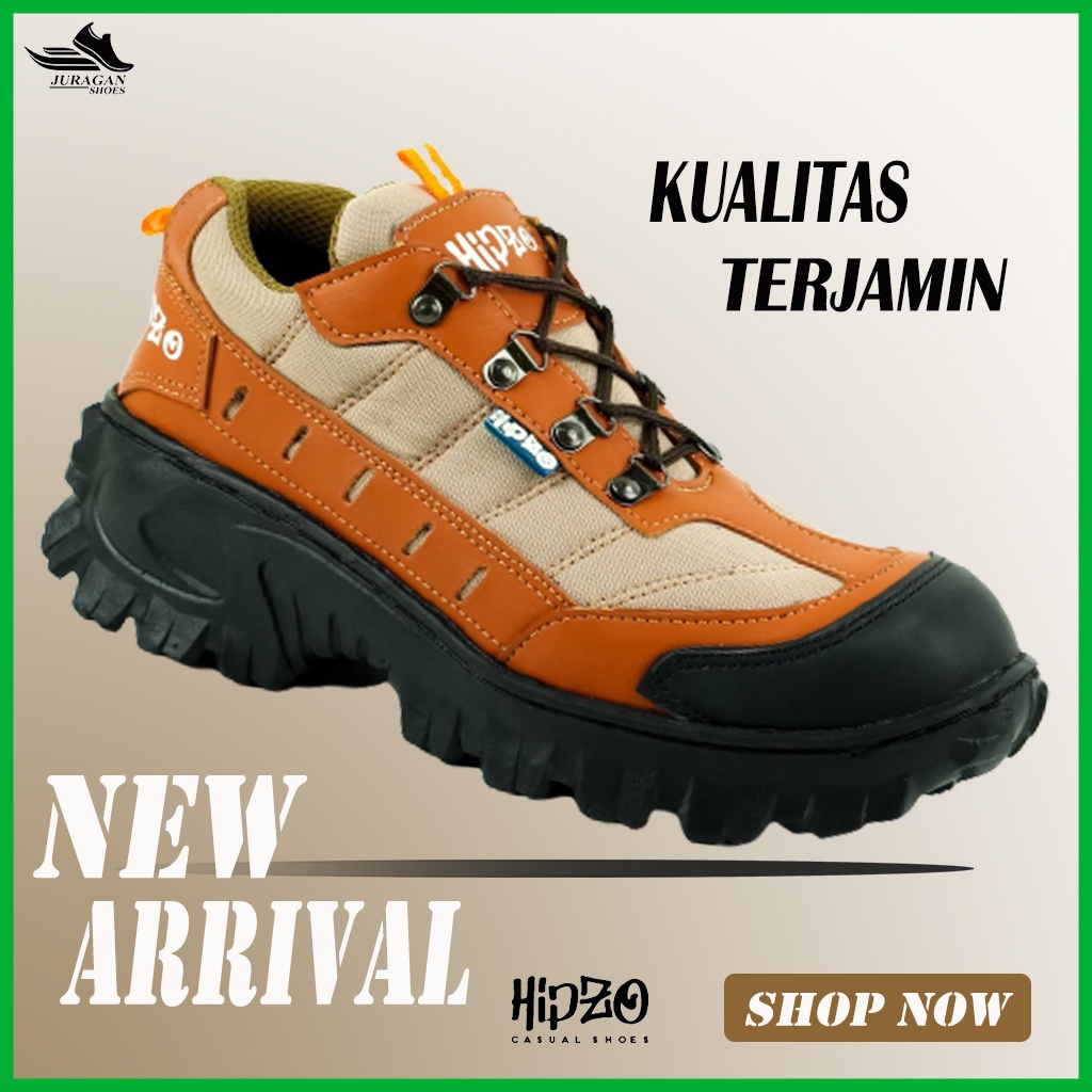 Sepatu Safety Boots Kerja Proyek Pria Anti Air Ujung Besi Anti Slip Model Tali Original Hipzo M52