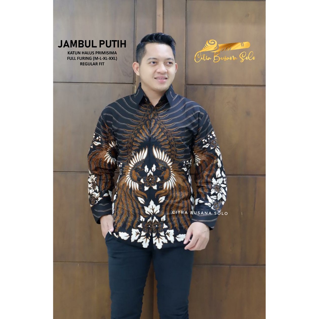 Batik Solo JAMBUL PUTIH Kemeja Pria Katun Halus Sragenan Full Furing