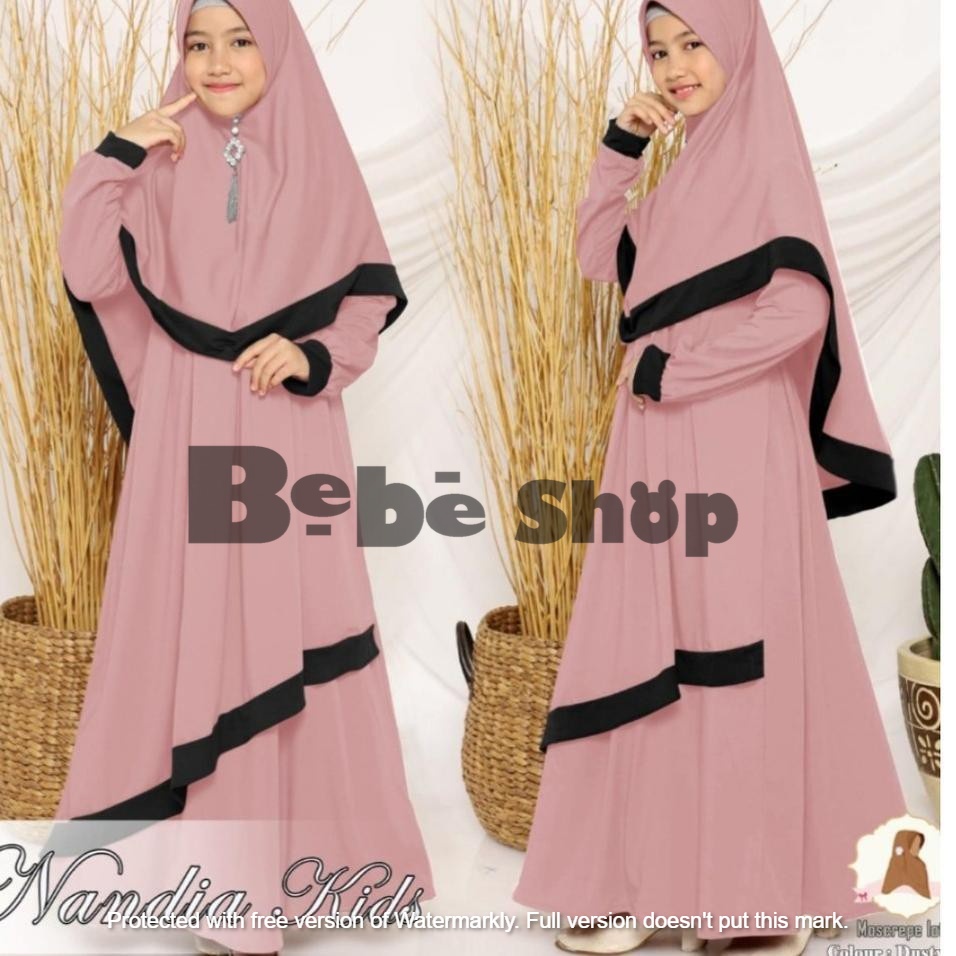 Gamis Anak syari usia 6 sampai 12 tahun bahan moscrap premium pakai hijab