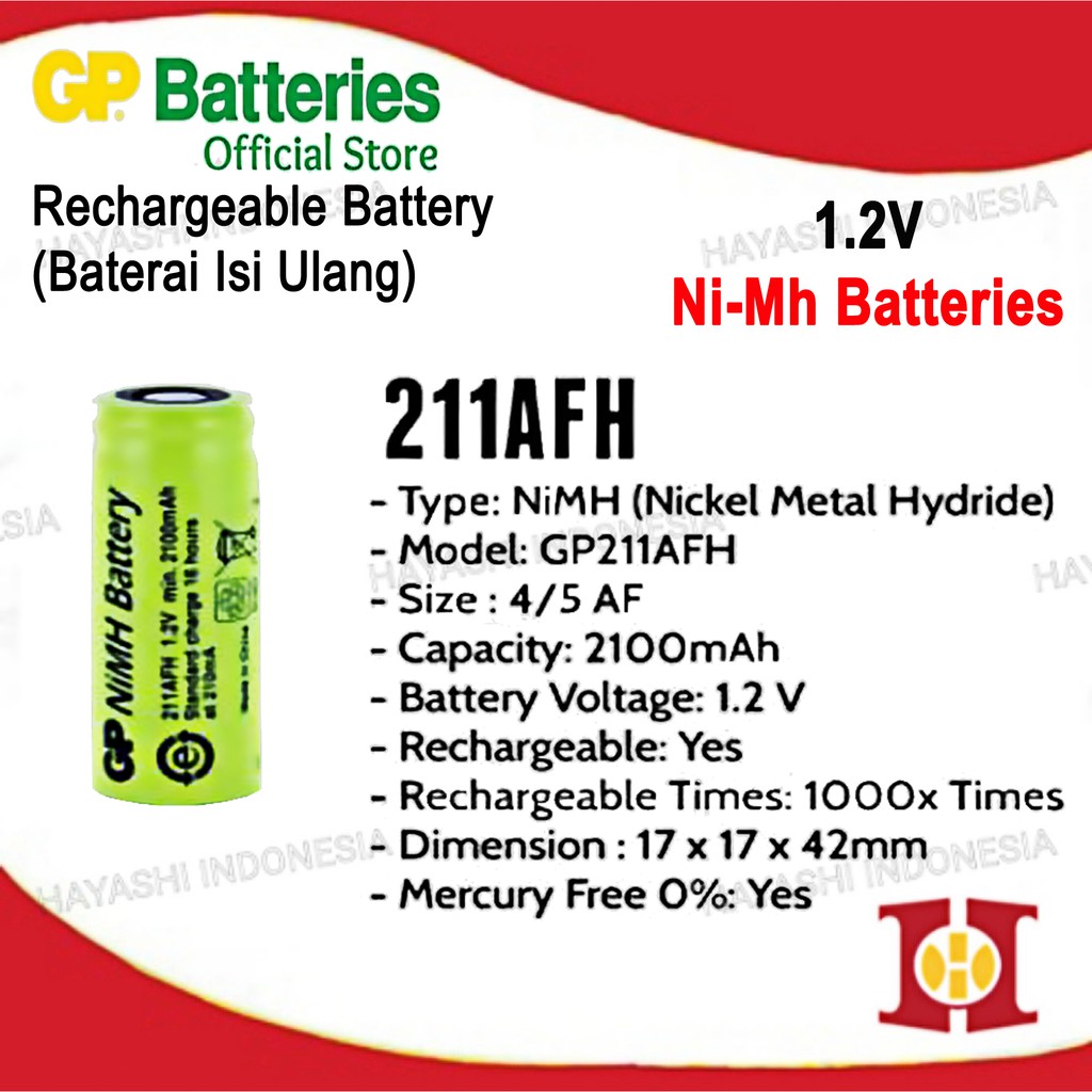 Battery Batre Baterai GP NiMH 211AFH 270AFH 380AFH 1.2V Rechargeable