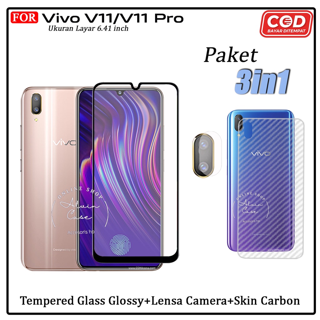 3IN1 Tempered Glass Vivo V11 V11 Pro Anti Gores Glossy Full Cover