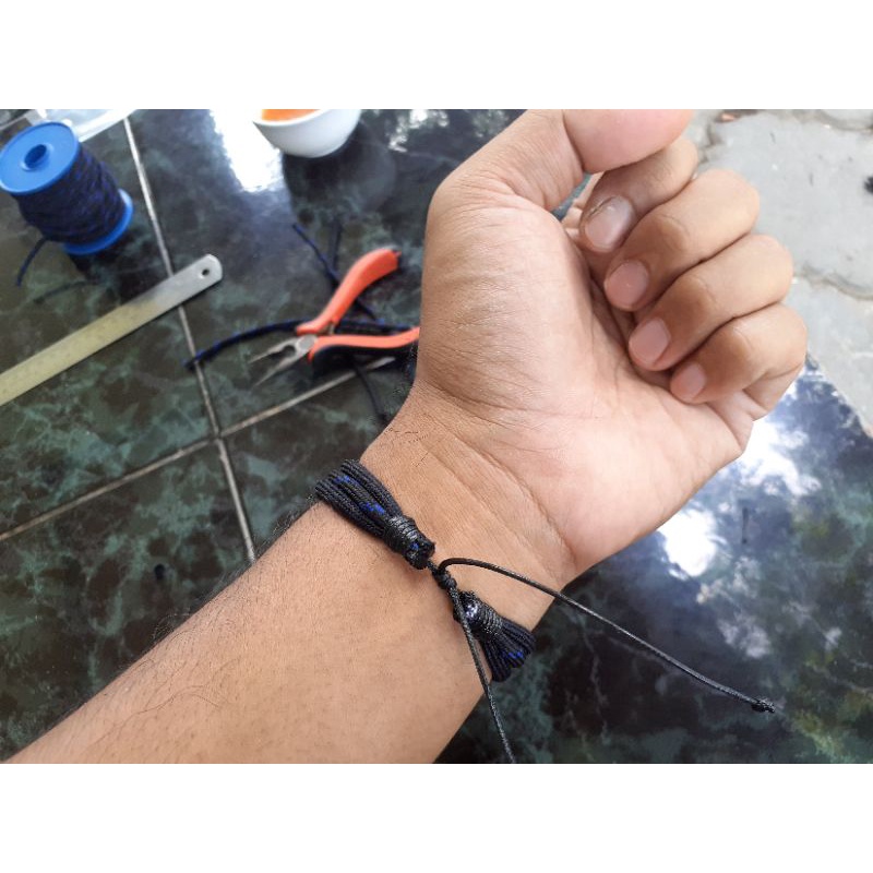 Gelang Tali Kombinasi 3 Rangkap Bulat Hitam Gelang Tali Prusik Paracord