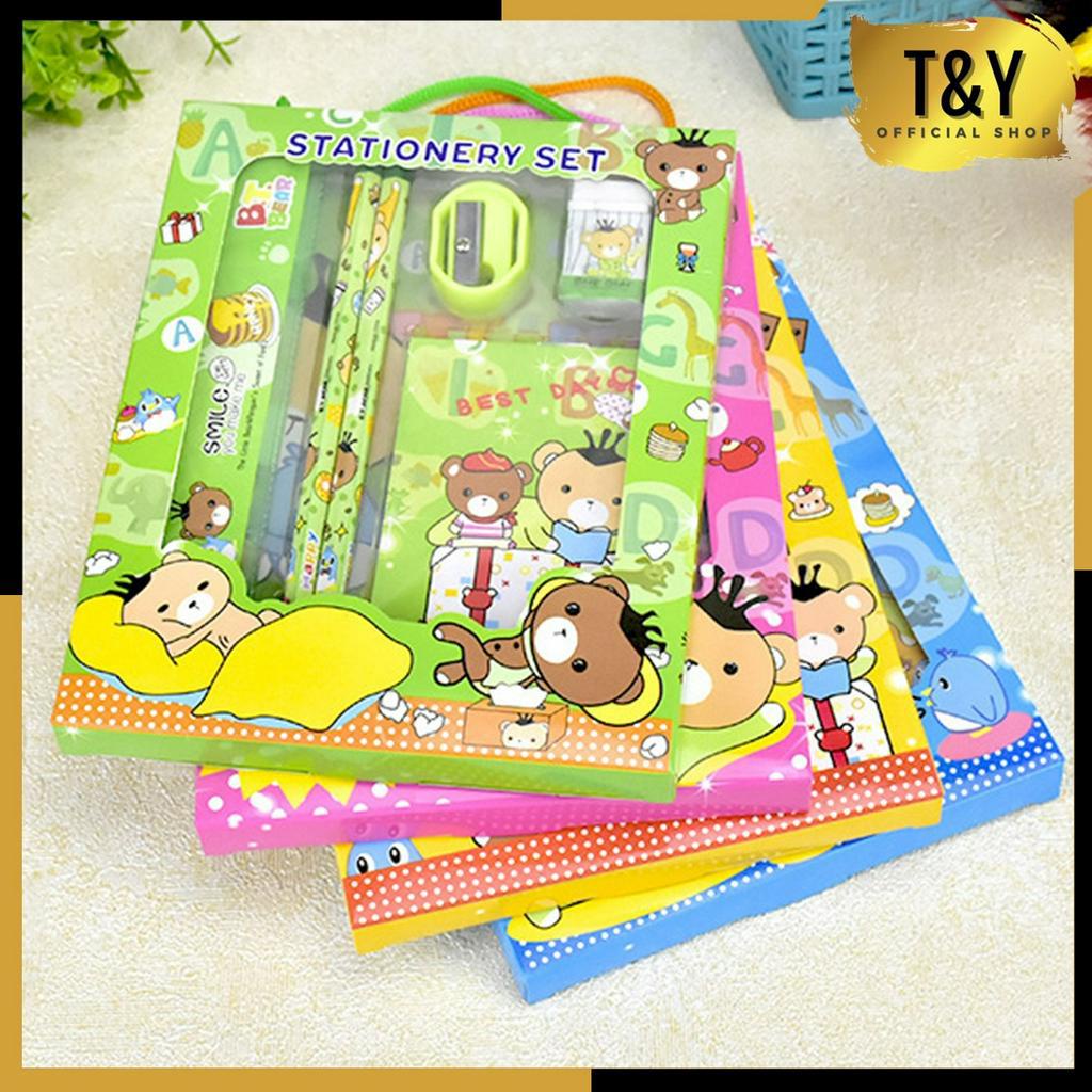 T&amp;Y Alat Tulis Set 6IN1 Stationery Set Lucu Karakter Set Perlengkapan Alat Tulis Sekolah Anak-Anak TK Murah Import