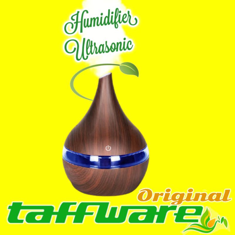 Humidifier Diffuser Aromaterapi Oil LED Aromatherapy Disfuser Ultrasonic Taffware Pelembab Udara-Coklat Tua