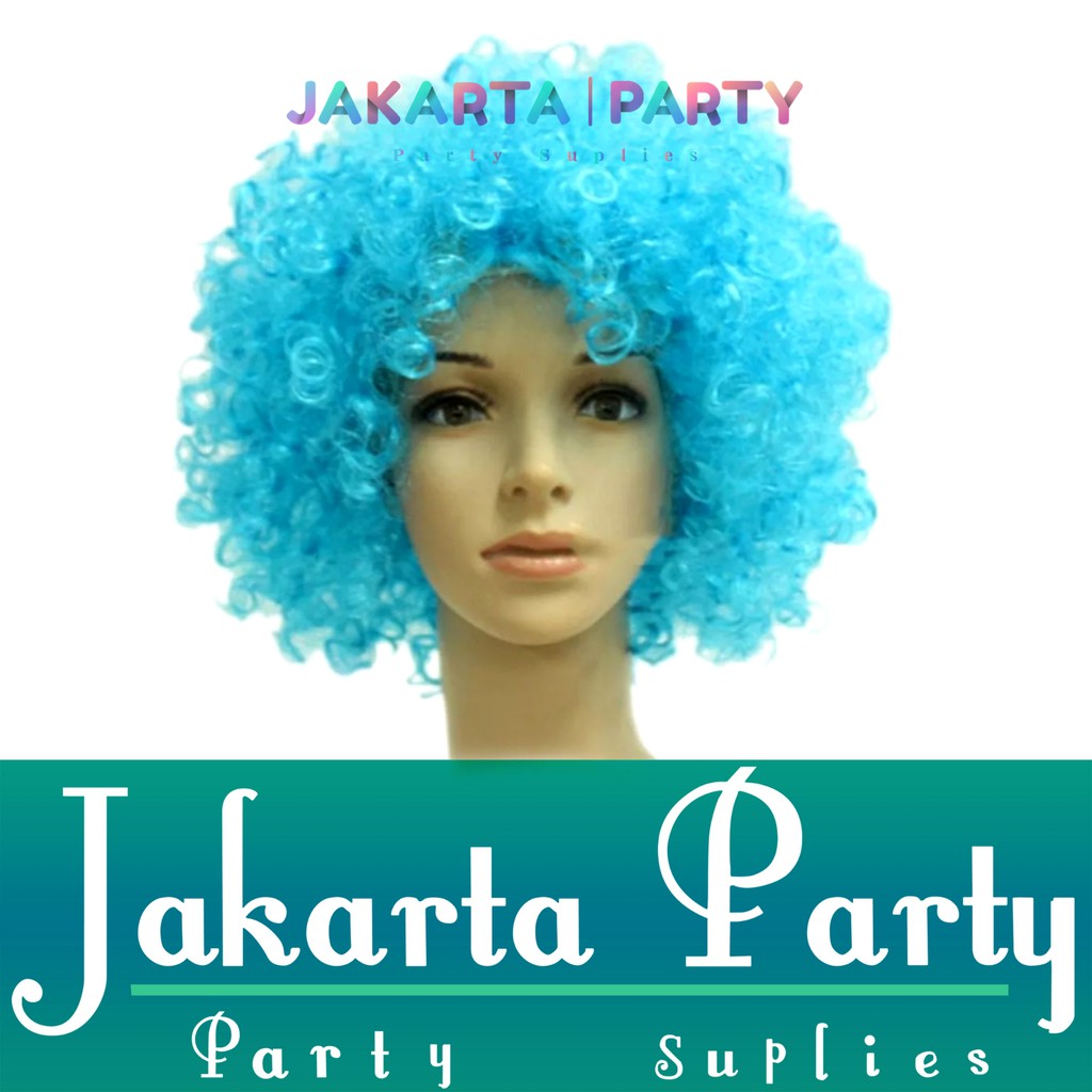 Wig / Wig Kribo / Wig Keriting / Rambut Palsu / Wig Party / Wig Biru Muda