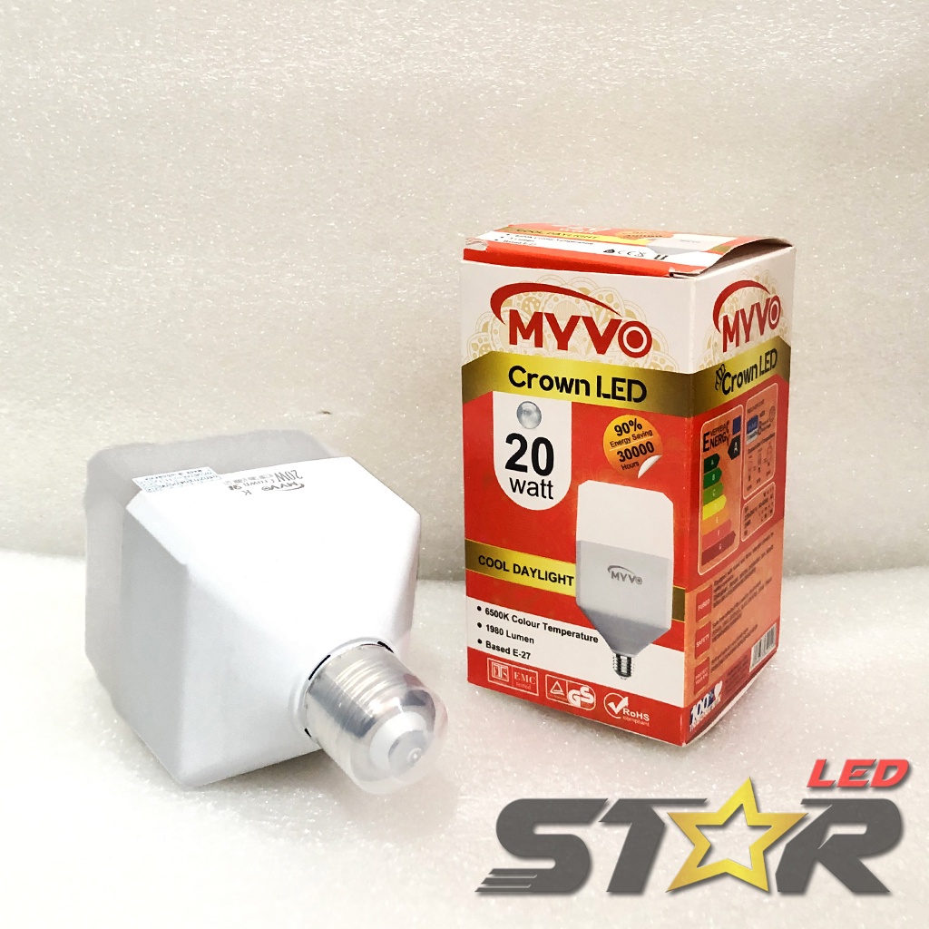 MYVO Crown LED 15W, 20W Lampu Bohlam Kotak Desain Unik Murah Hemat Energi Irit Listrik Super Terang 15 20 WATT Star