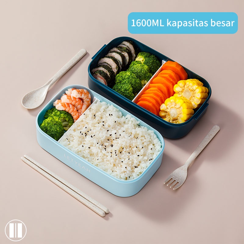 Letyeah &amp; Kaizenliving Lunch box 1600ml kotak makan kotak bekal double-layer kapasitas besar anti bocor / bpa free