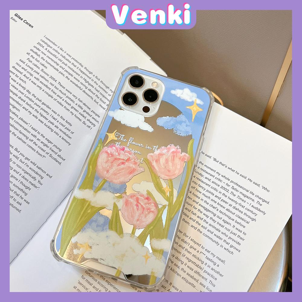 iPhone Case Acrylic HD Mirror Laser Airbag Shockproof Protection Camera Cute Oil Painting Pink Flowers Compatible For iPhone 11 iPhone 13 Pro Max iPhone 12 Pro Max iPhone 7 Plus xr