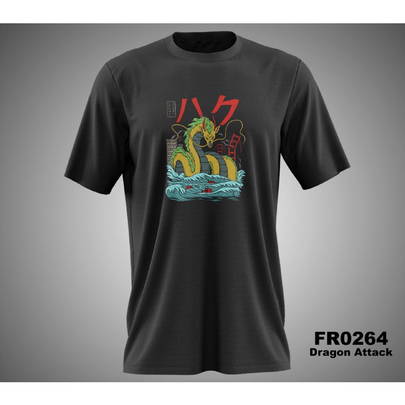 Kaos Atasan Distro Dragon Attack - Hitam - FR0264 Katun Halus XS -6XL