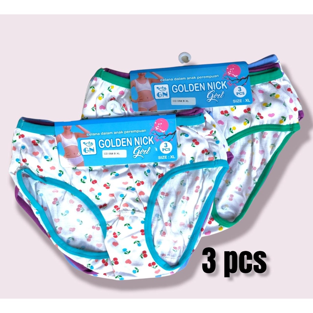 3 PCS CELANA DALAM ANAK PEREMPUAN  MERK GOLDEN NICK USIA 4-9 TAHUN M L XL