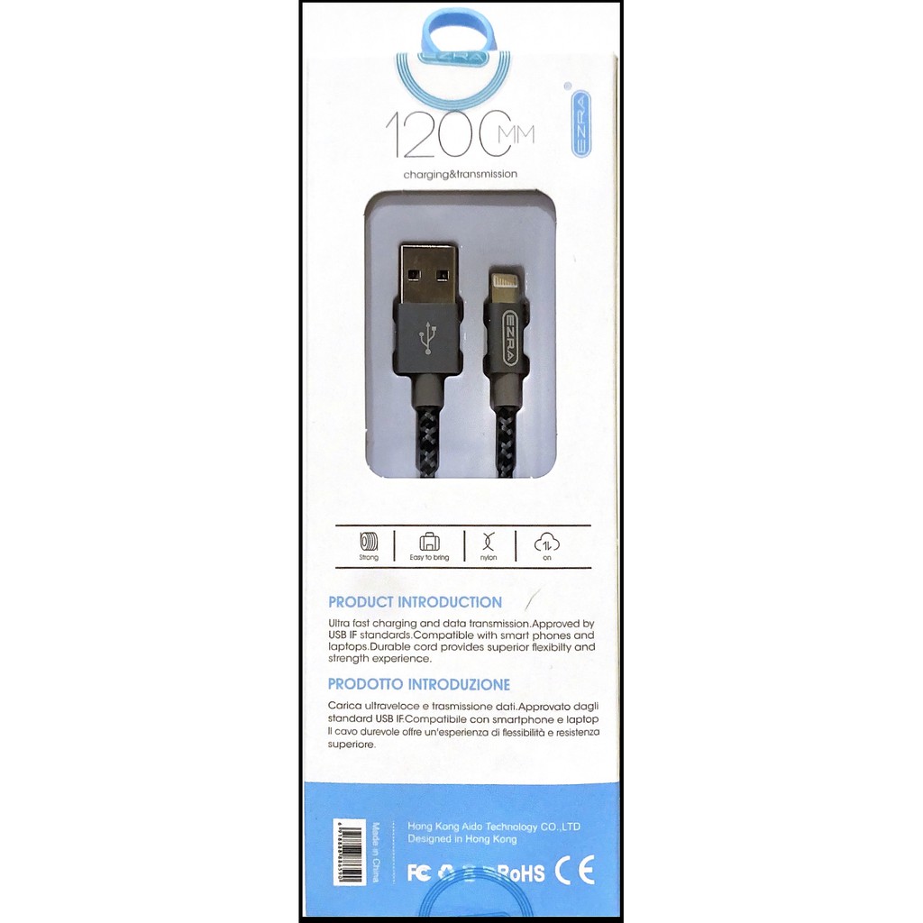 EZRA Nylon Kabel Data Micro USB / USB Type C / iPhone Lightning 1,2 m - Fast Charging 2.1A PREMIUM