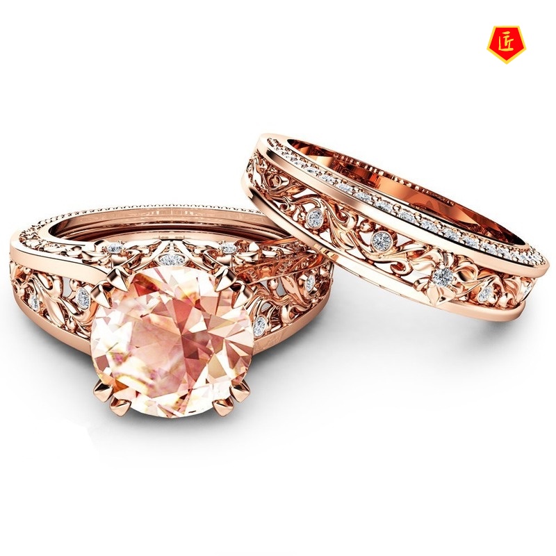 [Ready Stock]14K Rose Gold Champagne Gemstone Ring