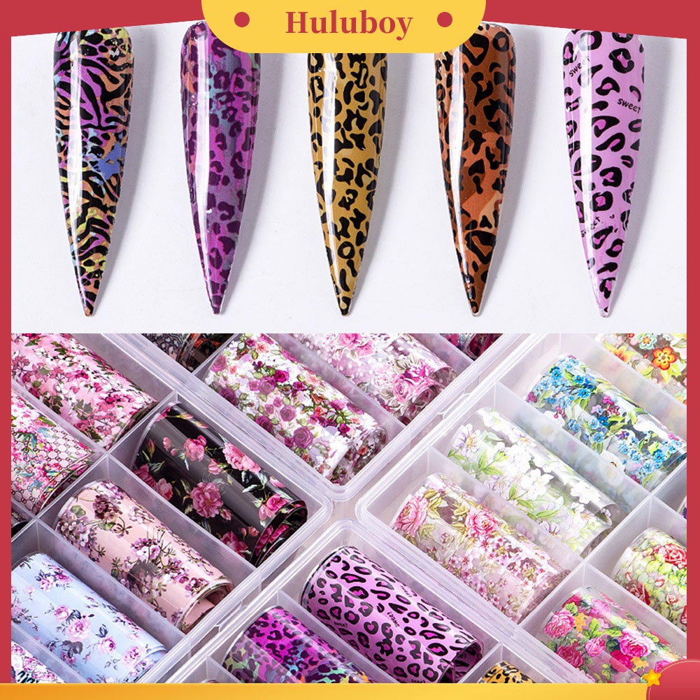 Huluboy Huluboy♡ 10 Roll Stiker Kertas Transfer Motif Bunga / Leopard Untuk Dekorasi