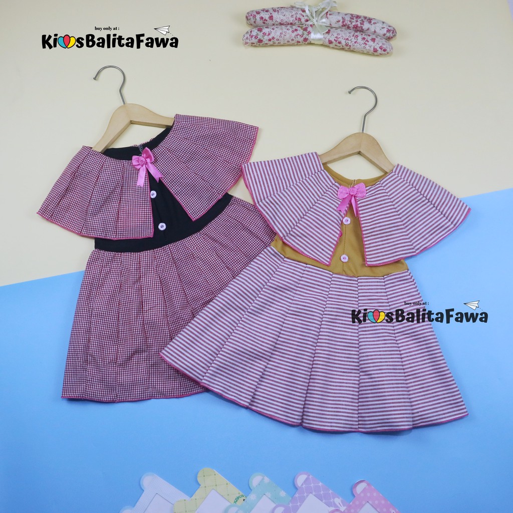 Dress Yolla size 1-2 Tahun / Dres Cape Anak Perempuan Murah Katun Adem Gaun Pesta Baju Kensi Cewek