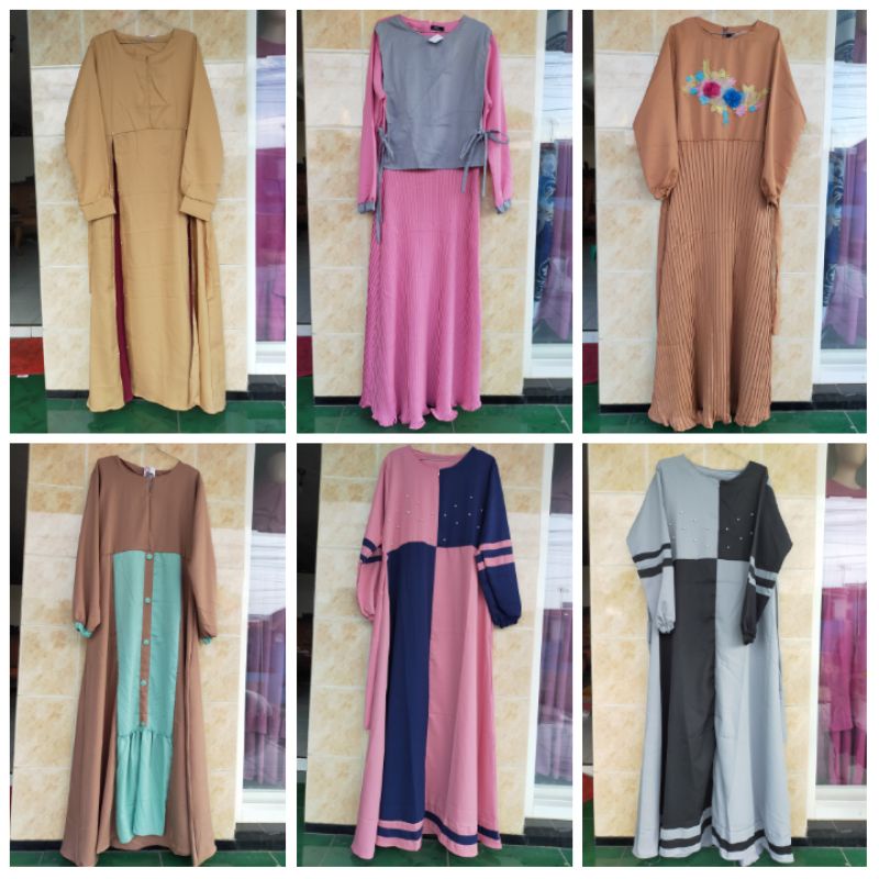 gamis plisket cardigan rempel / gamis moscrepe kombinasi murah/ kado guru / kado ibu/ hampers guru/ 