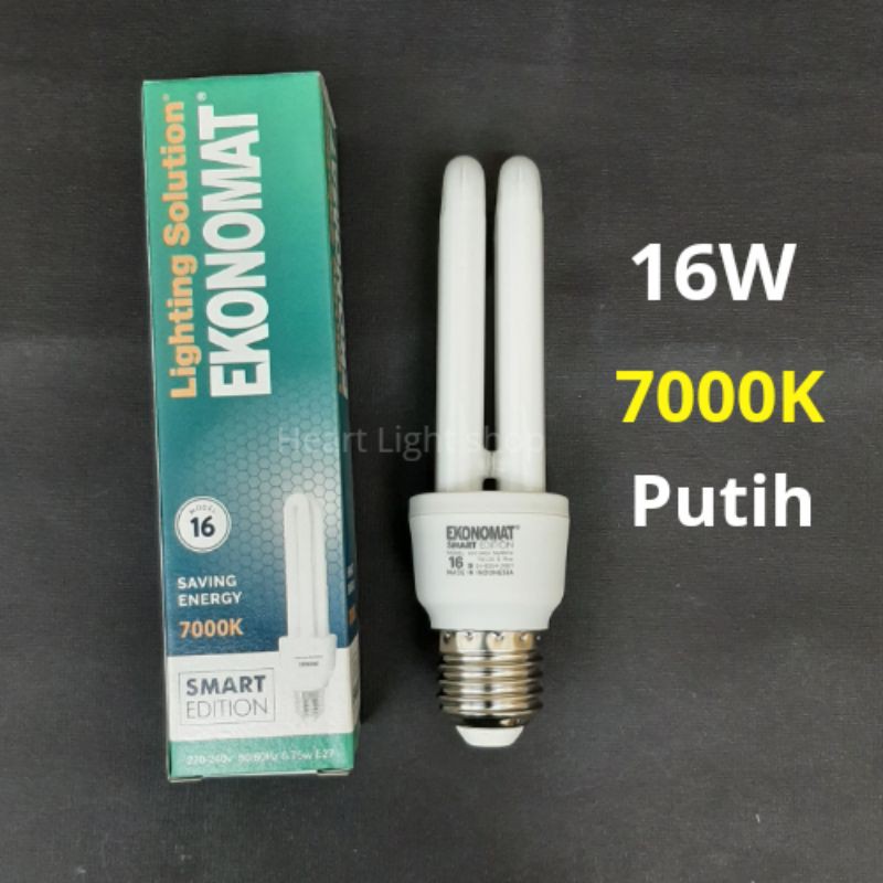 LAMPU EKONOMAT 2U MODEL 16W PUTIH/LAMPU LILIN/LAMPU PLC 2U/LAMPU CFL 2U EKONOMAT PLC 16watt