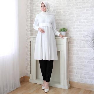 Modesee Tunik Putih Polos  Variasi Plat Sisi Depan M1150 