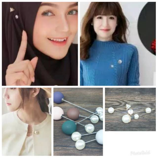 Pin Tusuk Mutiara Double Korea / Bros Pearl Pin Brooch / Peniti Jilbab Jarum Pentul