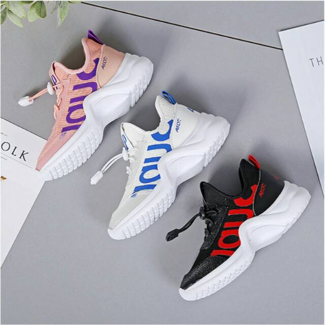 SH18164 Sepatu sneaker sporty supreme pink hitam putih keren impor murah anak laki-laki perempuan