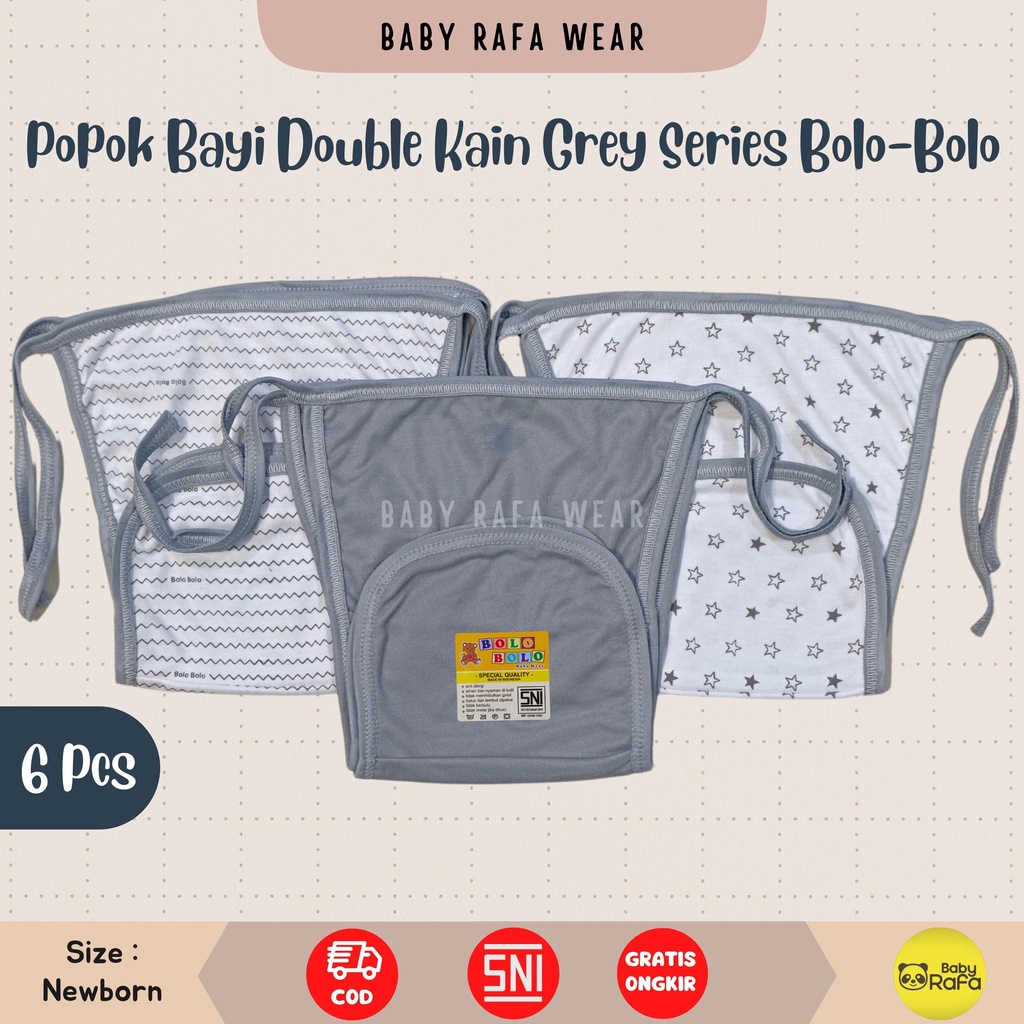 Serian Abu - 12 pcs / 6 pcs Popok Bayi Double Kain GREY SERIES merk SNI Bolo - Bolo / Popok Double Kain Serian Abu Premium