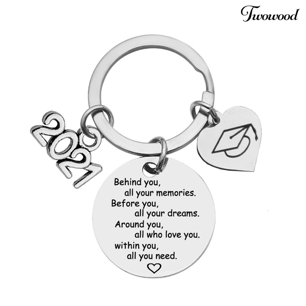 Twowood 2021 Gantungan Kunci Stainless Steel Motif Ukir Tulisan Untuk Hadiah Kelulusan