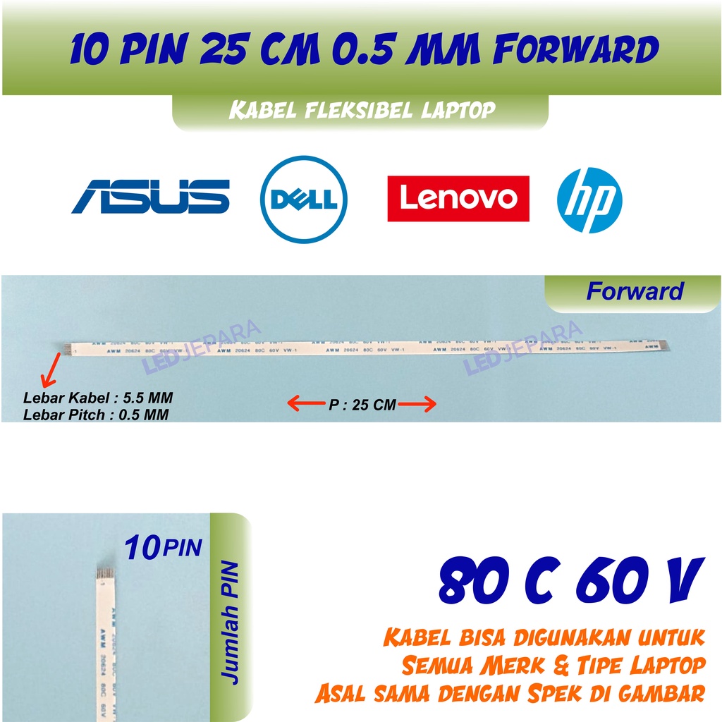 Kabel Flexible 10 Pin 25 CM 0.5MM Forward 80C 60V