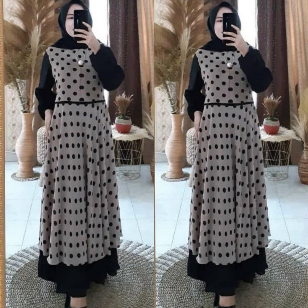 kayla maxi ceruty bebydoll kombinasi/gamis syarii ceruty susun