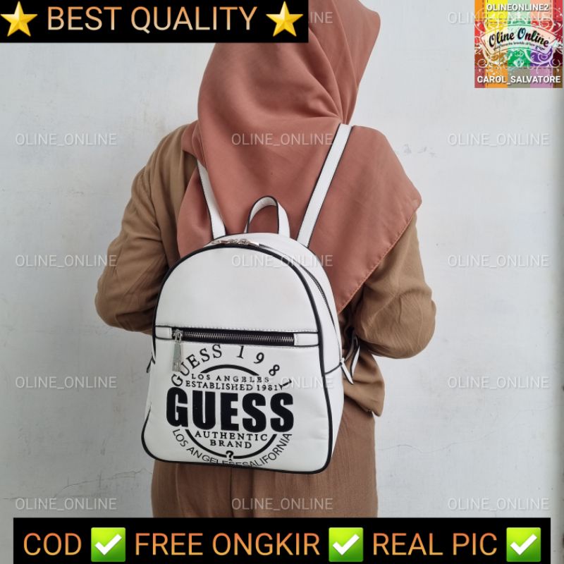 Backpack LA los angeles gs black white tas punggung ransel wanita kekinian medium size kuliah roomy