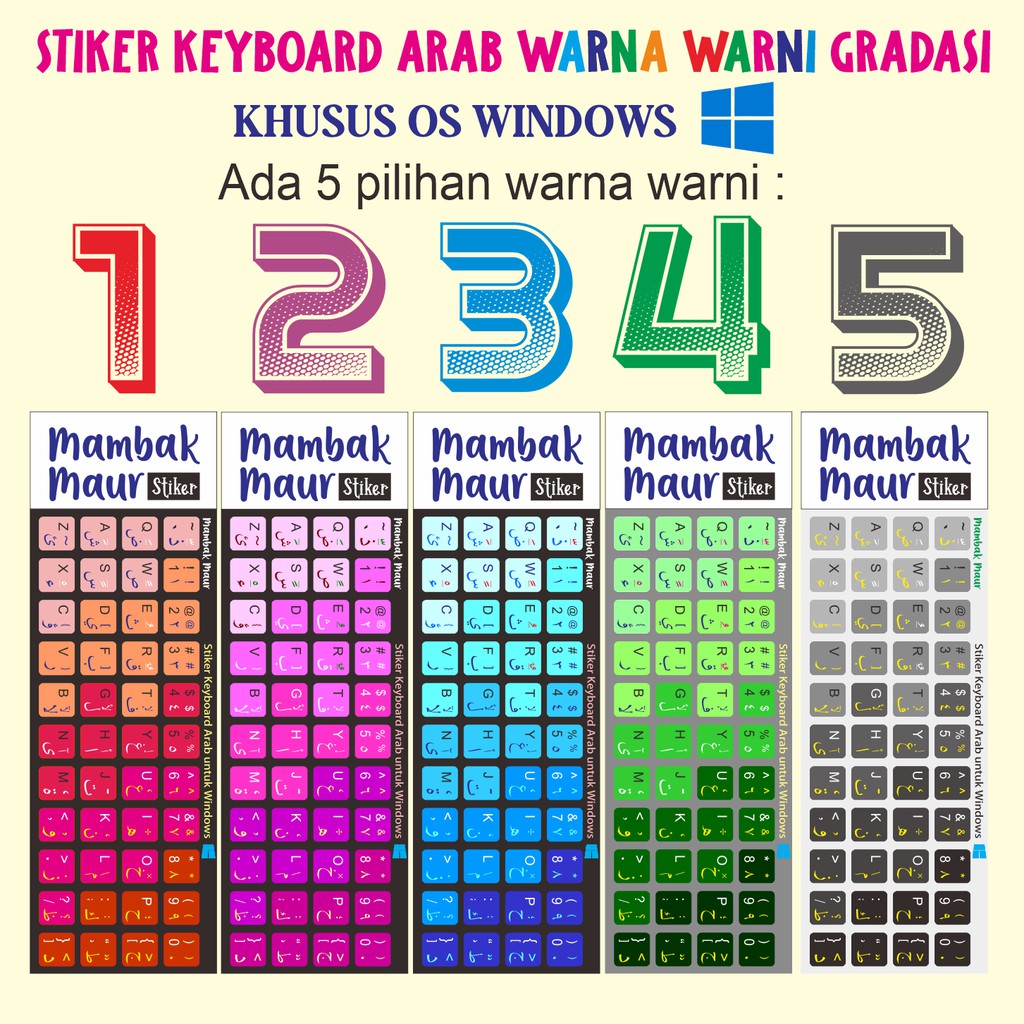 STIKER KEYBOARD ARAB ANTI AIR STICKER ARABIC WARNA WARNI GRADASI DICUTTING DAN DILAMINATING