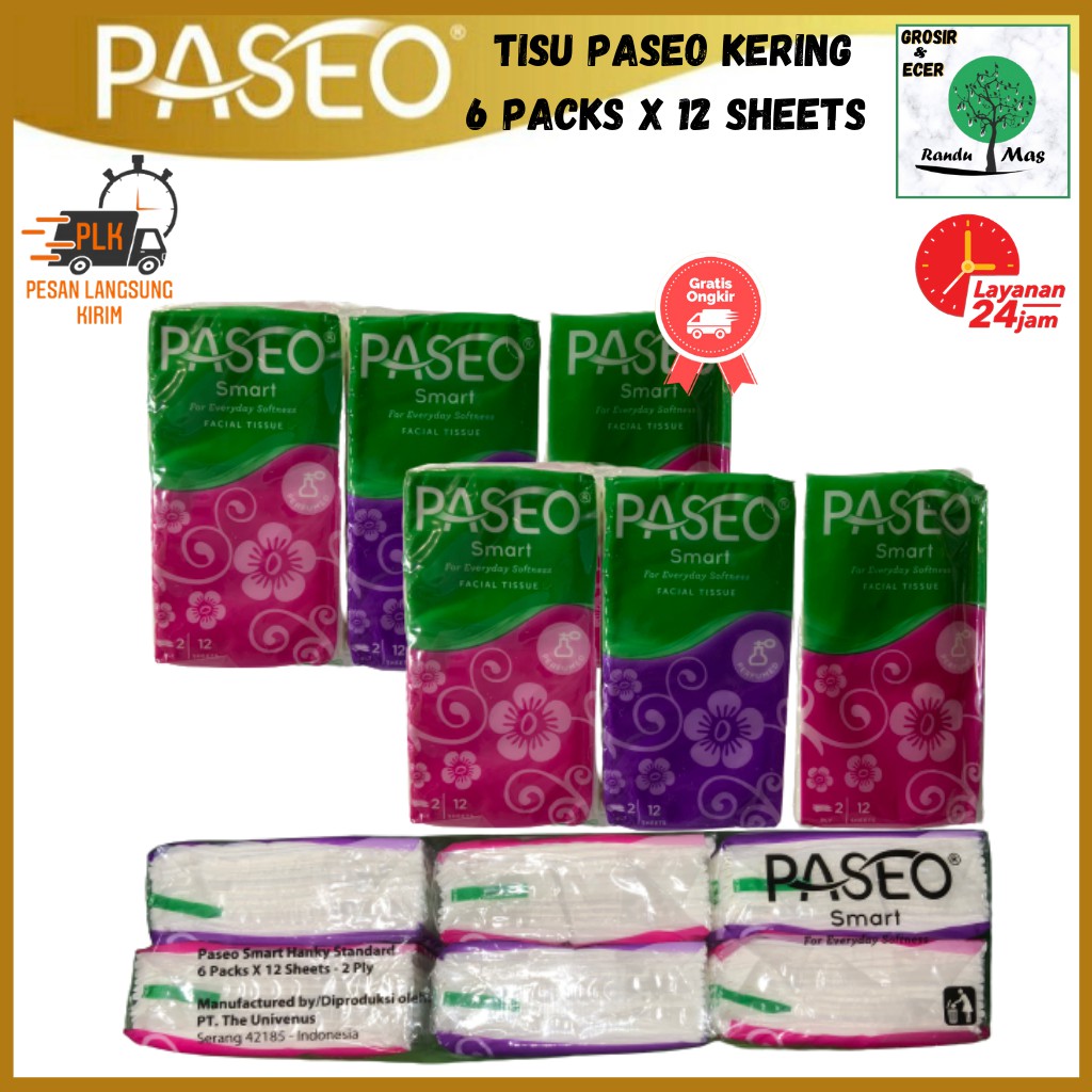 Tisu Paseo Kecil Hanky Standard Facial Tissue 6 Packs x 12 Sheets - 2 Ply Kering