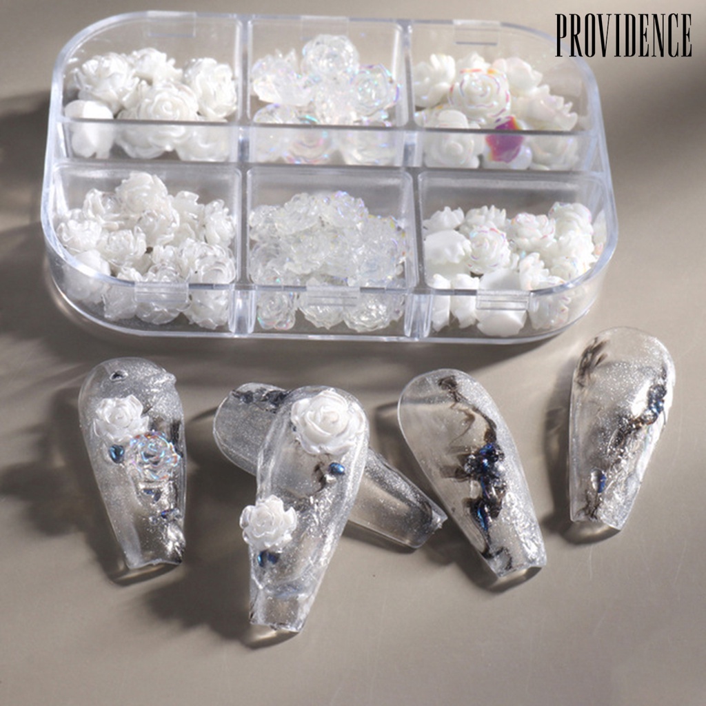 1 Kotak Ornamen Bunga Kamelia Putih Mini Bahan Resin Tidak Pudar Untuk Dekorasi Nail Art Wanita