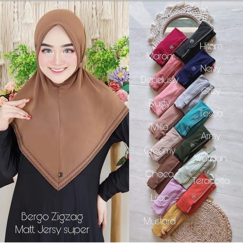 (sadean) Bergo zigzag bahan jersey hijab Instant Daily tali