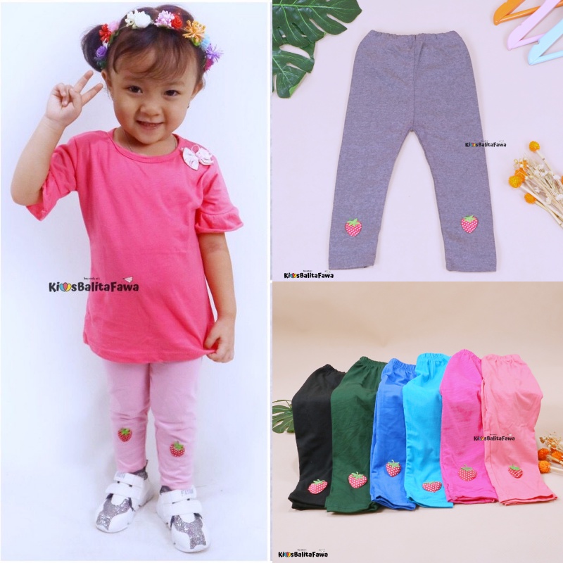 Legging Strawberry uk 3 - 7 Tahun / Bahan Kaos Panjang Polos Perempuan Leging Celana Ketat Pants