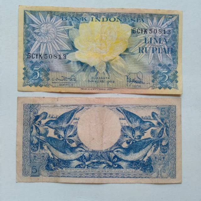 Uang Kuno rp5 atau 5 rupiah seri bunga kondisi bagus