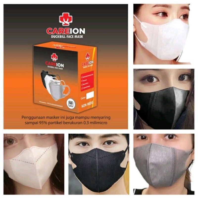 MASKER DUCKBILL DB CAREION HITAM PUTIH ISI 50PCS | FACE MASK FM MASKER EARLOOP DUCKBILL ISI 50 | MAS