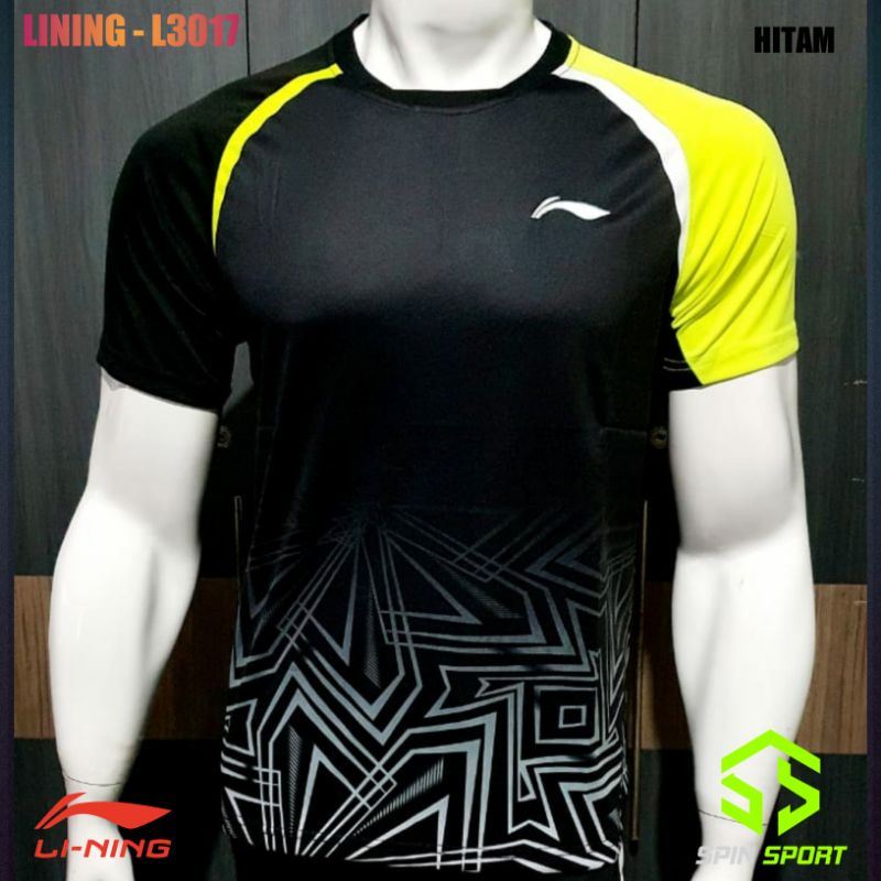 [L3017 Hitam] Kaos Baju Lining Li-Ning Import Premium Badminton Bulutangkis Tenis Meja Pingpong 3017