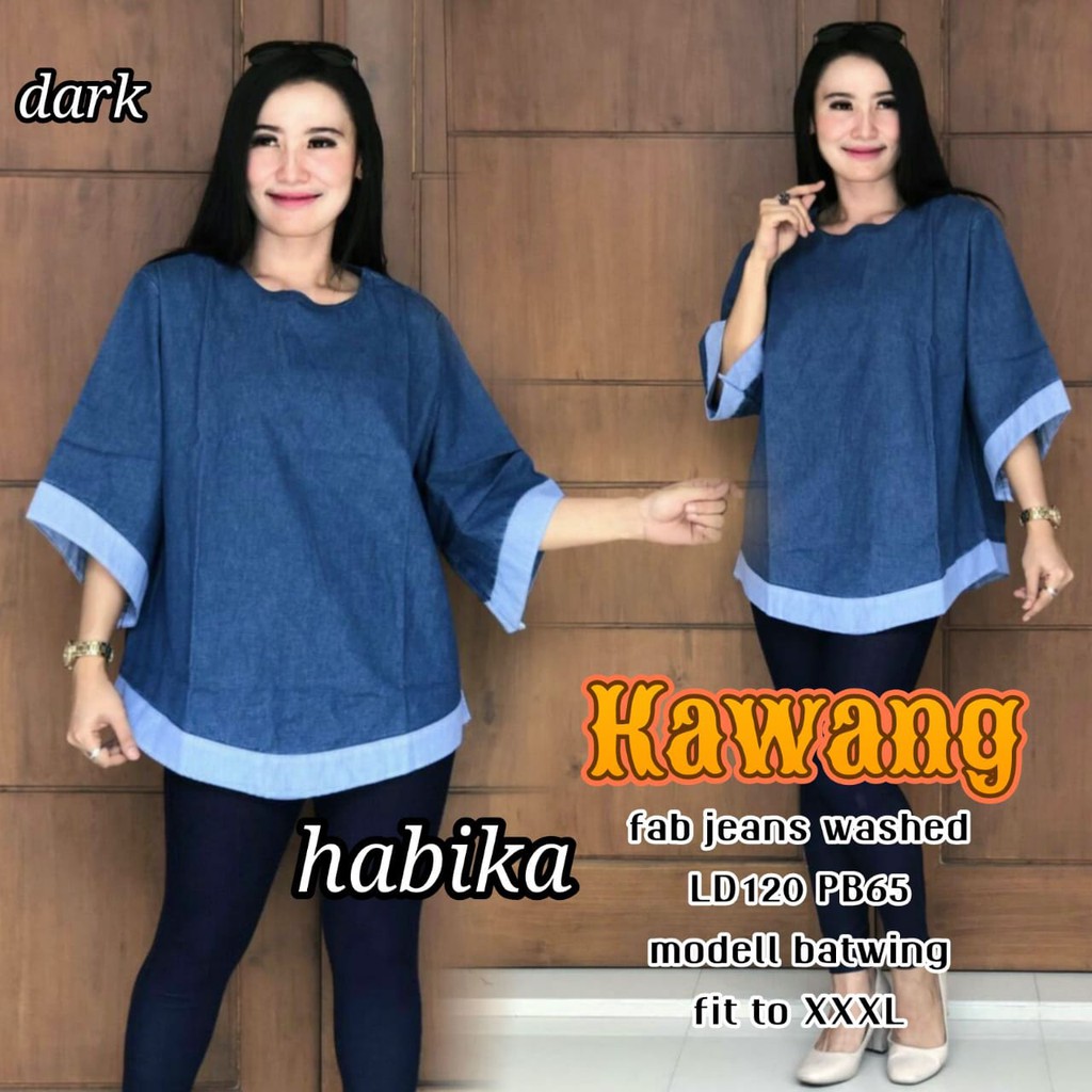 atasan blouse baju jeans kombinasi jazzy kawang habika