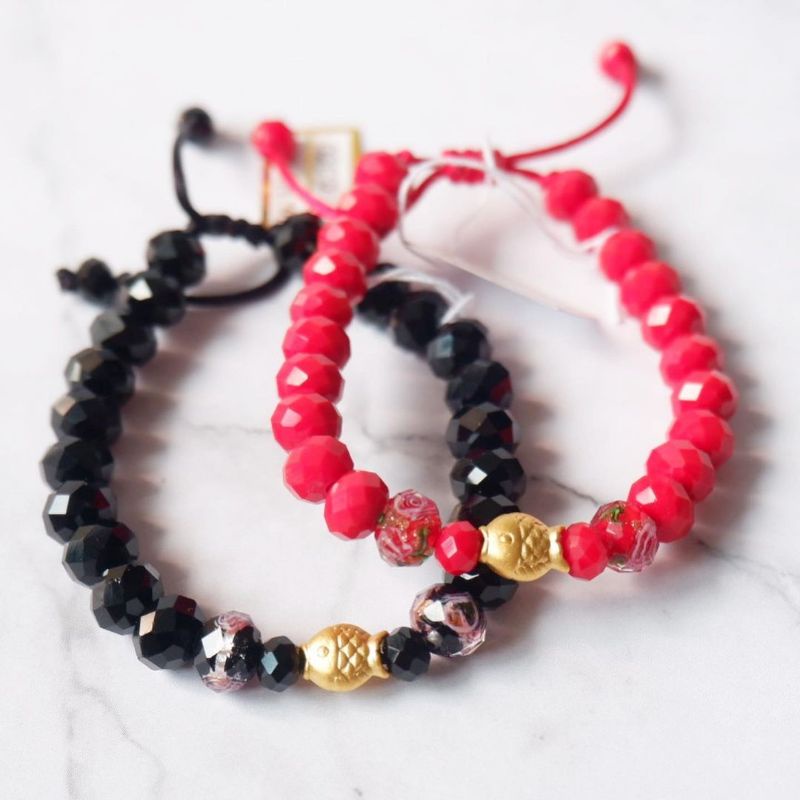 Gelang krystal udjustable tali cina charm hongkong HK 24K ikan koi rejeki cat kristal ceko kado mura
