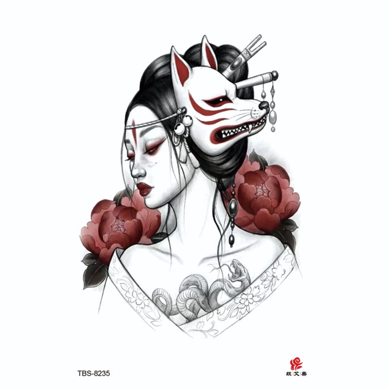 Tatto temporer TBS Baru Ukiyo-e Geisha Fashion Khusus Buatan Tato Lengan Setengah Air MODEL TBS-8235